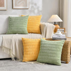 Fancy Homi Set of 4 Spring Boho Decorative Throw Pillow Covers 20x20 Inch for Couch Bed Sofa, Sage Green Yellow Room Decor, Soft Fuzzy Fluffy Cozy Corduroy Textured Cushion Case 50x50cm