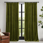 RYB HOME Moss Green Velvet Curtains 84 inches with Hook Belt, Soft Fabric Room Darkening Thermal Insulated Luxurious Home Decor Curtains for Living Room Bedroom, W 42" x L 84", 2 Panels Set