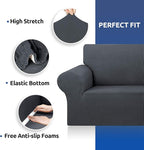 KEKUOU Stretch Oversized Sofa Slipcover 1 Piece Couch Sofa Cover (94"-110") Furniture Protector 4 Seater Sofa with Elastic Bottom for Kids,Pet.Jacquard Checked Pattern Fabric(X Large,Charcoal)