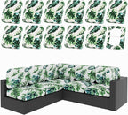 hyha 12Pcs Patio Cushion Covers, Stretch Outdoor Couch Cushion Covers, Washable Outdoor Chair/Sofa Slipcovers for Patio Furniture Cushions Protector with Elastic Bottom(Monstera Deliciosa,Cover Only)