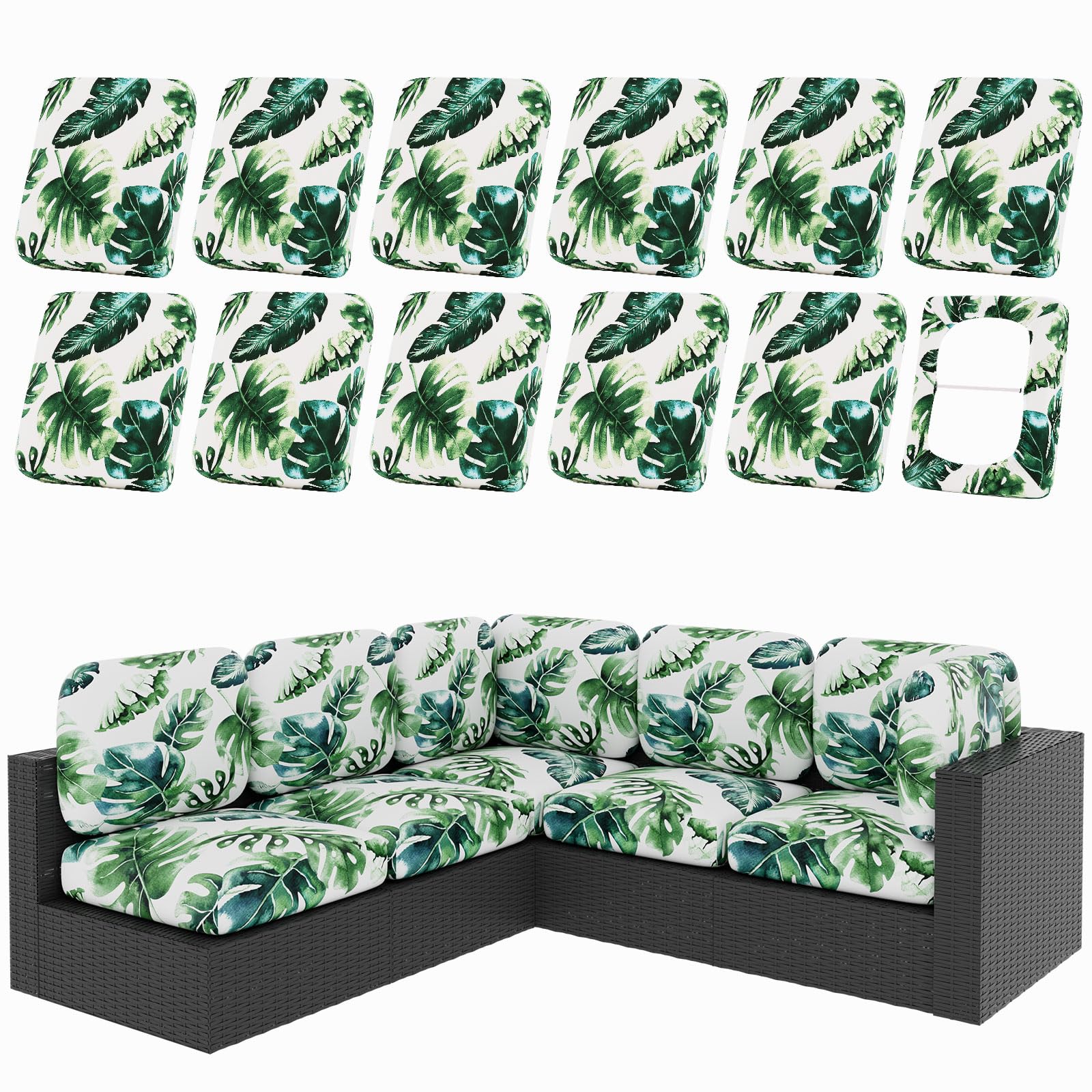 hyha 12Pcs Patio Cushion Covers, Stretch Outdoor Couch Cushion Covers