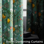 Topfinel 48 Inches Long Short Sage Green Blackout Curtains for Cafe Kitchen, Grommet Room Darkening Luxury Floral Lemon Hummingbird Patterned Waverly Colorful Drapes for Living Room Bedroom