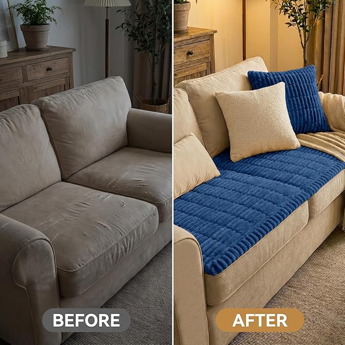Smiry Couch Cover for Dogs Washable, Non Slip Fuzzy Pet Couch Covers for 3 Cushion Sofa Pet Friendly, Thick Soft Sofa Slipcovers Cushion Protector (Navy Blue, 27.6" x 70.9")