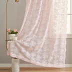 YJ YANJUN Vintage Lace Curtains Pink Boho Floral 80 Inch Curtains for Girls Room Princess Closet Curtain for Open Closet Pink Sheer Sliding Closet Door Drapes 2 Panels Set Light Pink 52W x 80L