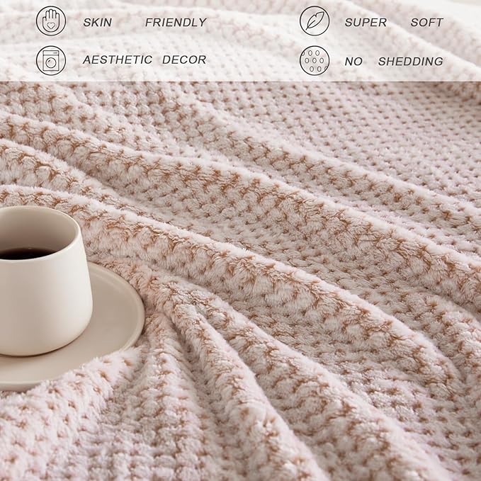 Exclusivo Mezcla Fleece Throw Blanket Extra Large, Super Soft and Warm Blankets for Couch, Sofa and Bed Waffle Textured, Cozy, Fuzzy and Lightweight (Heather Camel, 50x70 Inches)