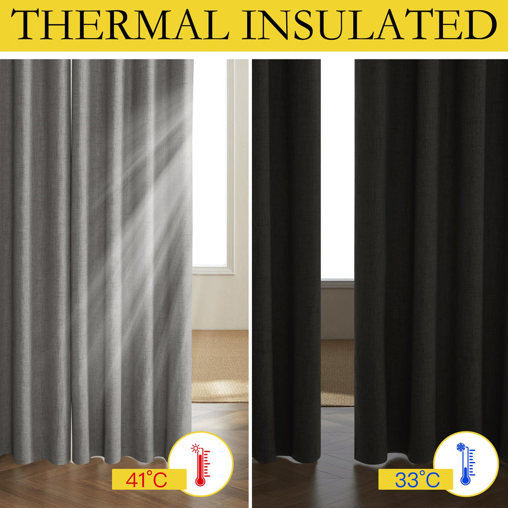 NICETOWN Grizzle Gray Vintage Linen 100% Blackout Curtains for Living Room, Thermal Insulated Curtains 48" Long, Noise Reducing Window Treatment Drapes for Hall Room, 52" Wide Per Panel, Set of 2