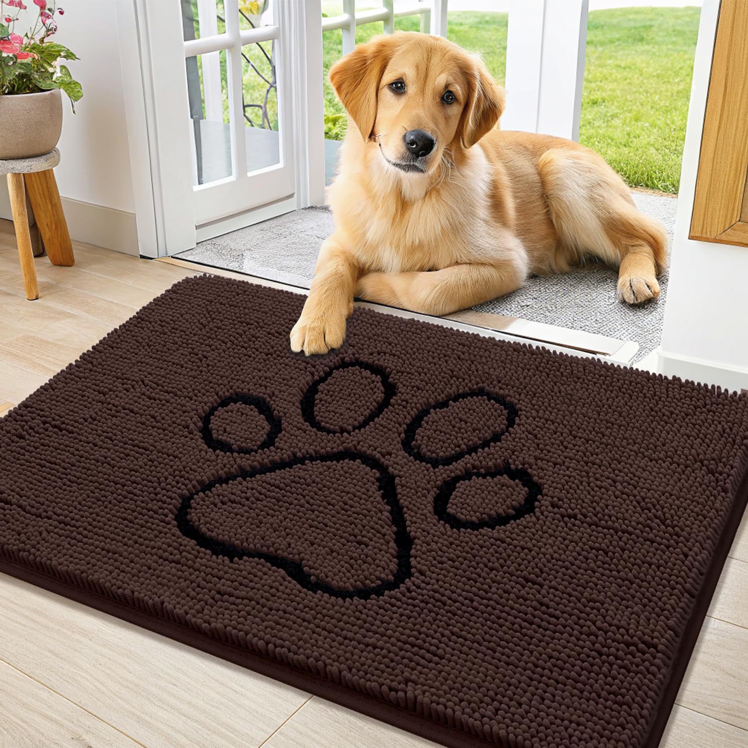 Smiry Dog Door Mat for Muddy Paws, Absorbent Non Slip Dirt Trapper, 36x24