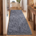 Ultra Soft Runner Rugs for Bedroom Hallways with Upgraded Non-Slip Rubber Backing & Thick Memory Sponge, 2 Packs 2x6 Feet Fluffy Shag Throw Area Rug for Bedside Dorm Dark Grey