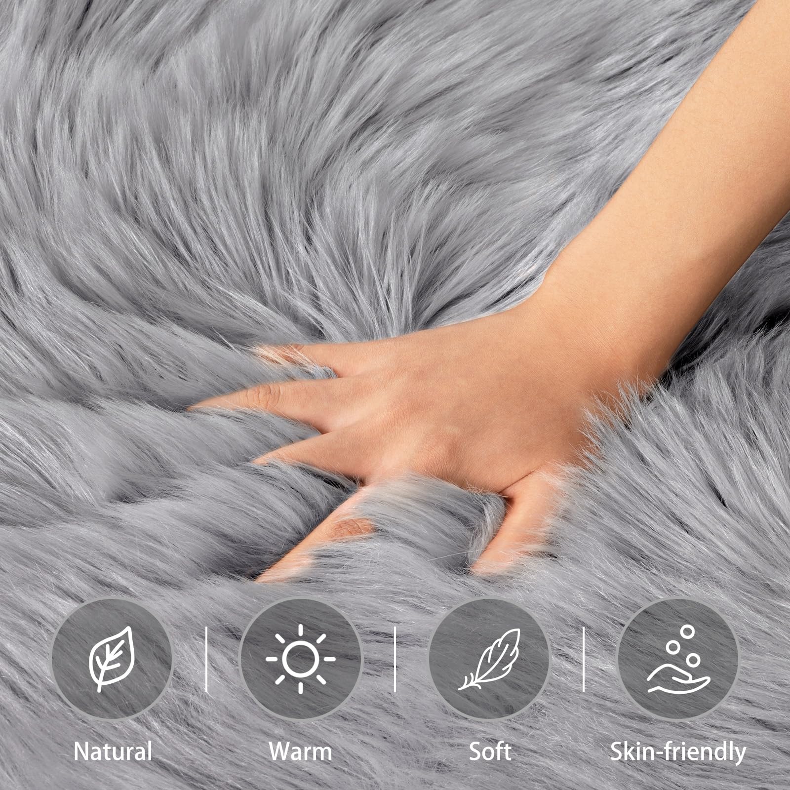 Ciicool Fluffy Area Rug, 4x6 ft Grey Faux Fur Rug for Bedroom Living Room