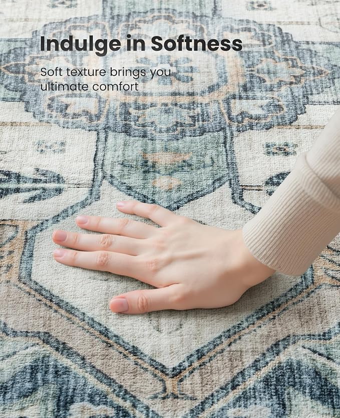AMADA HOMEFURNISHING 2x5 Washable Runner Rug, Low-Profile Kitchen Rugs with Non-Slip Backing & Durable Edge Binding, Vintage Entryway Runner Rug for Bedroom & Hallway