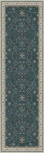 Hazo Haus Vintage 2x7 Washable Runner Rug Non Slip for Kitchen, Bathroom, Hallway - Low Pile Stain Resistant 7ft Long Runner Rugs - Victorian Eclectic Floral Pastel Home Decor (2x7 Dark Green)