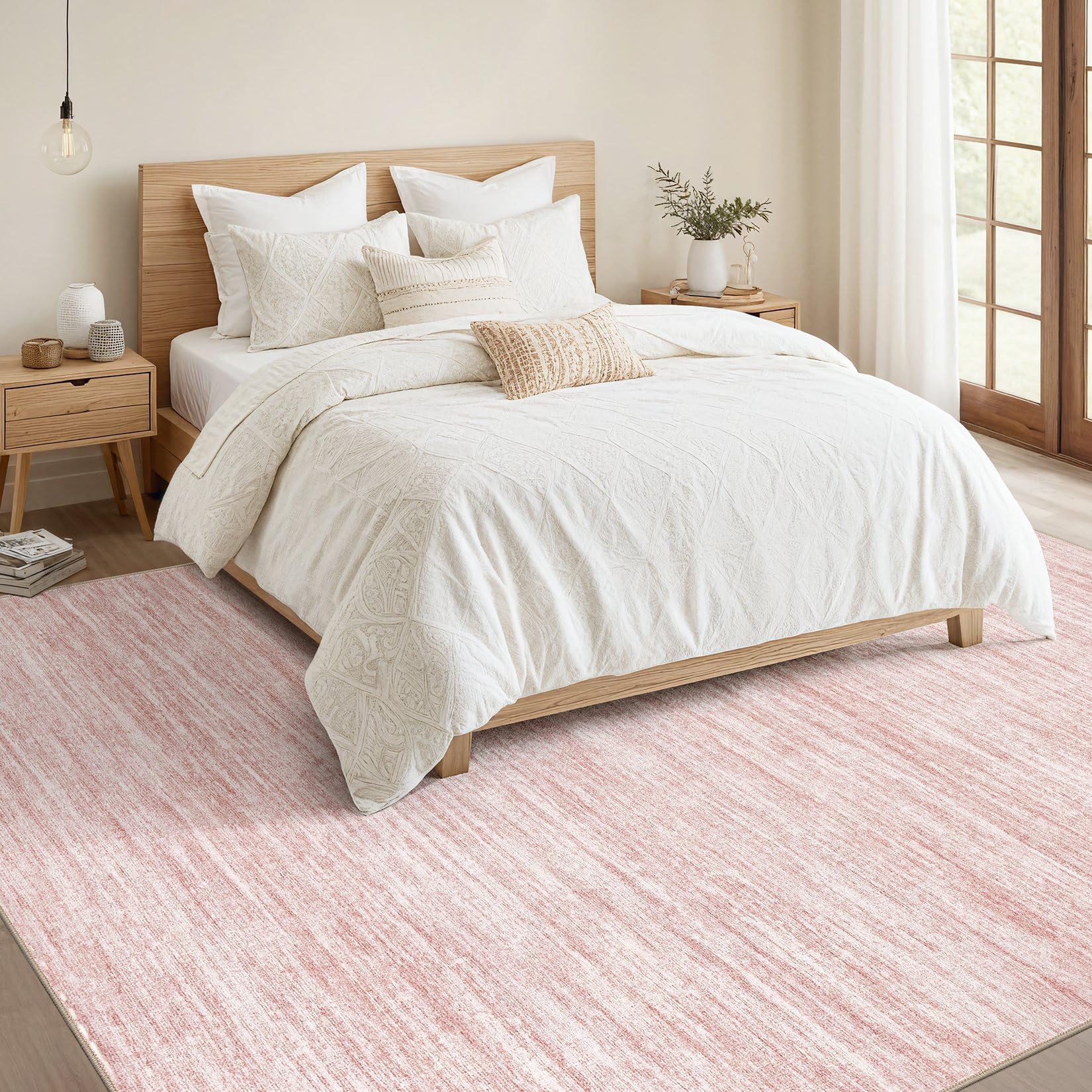 Nakagishi Boho 5x8 Area Rug Living Room Rugs Machine Washable Pink