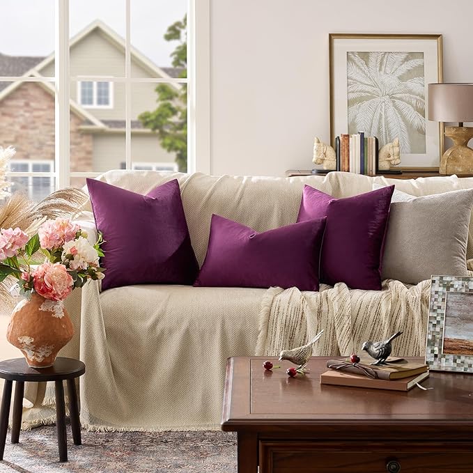 GIGIZAZA Decorative Couch Throw Pillow Covers,Set of 2 Purple Square Pillow Cushion Covers 22x22,Pillow Cases Velvet Pillow Covers