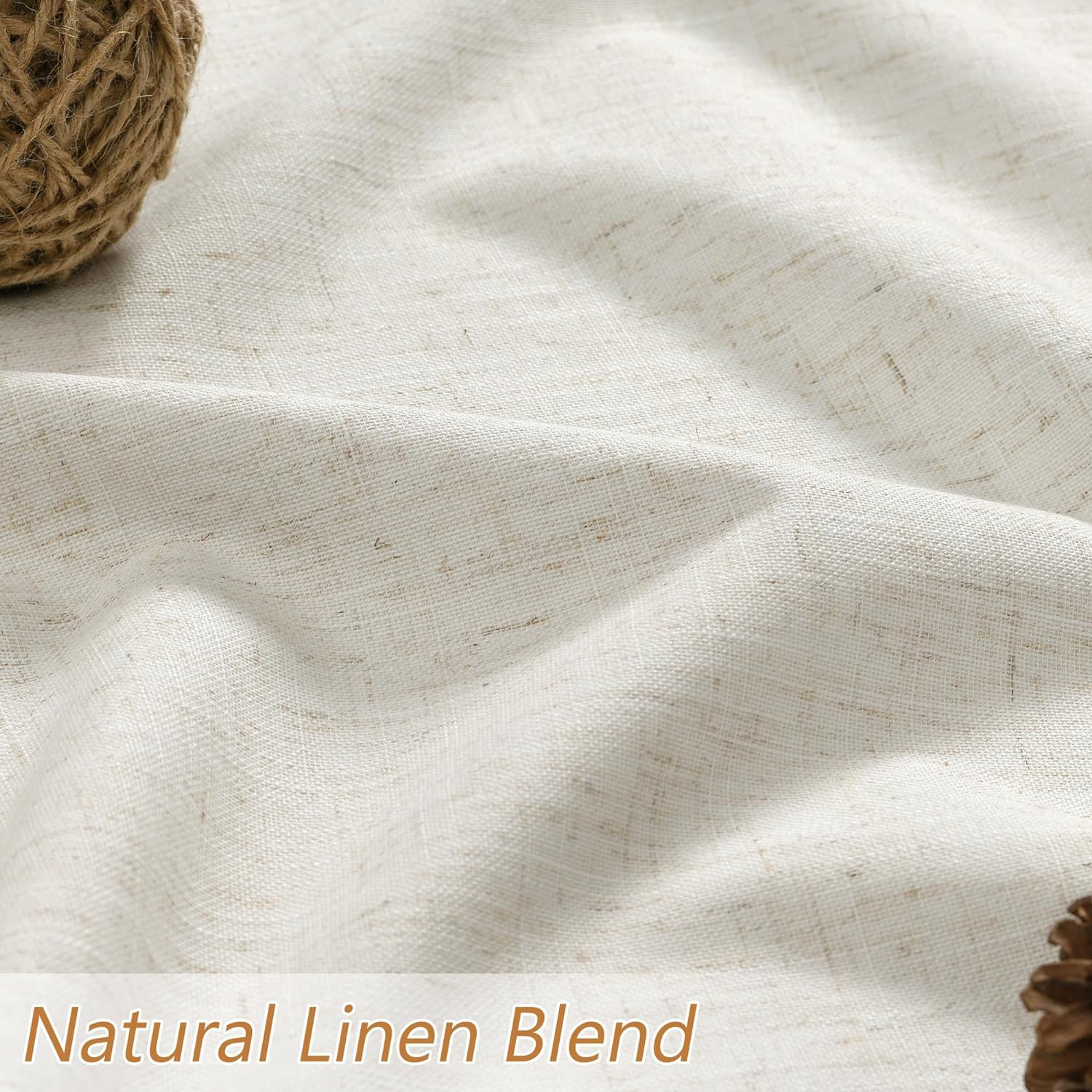 Extra Long 100% Blackout Linen Curtains for Bedroom 105 Inches Long Natural Cream Black Out Curtain Back Tab Thermal Insulated Room Darkening Window Drapes for Living Room 2 Panels Beige Ivory 52x105