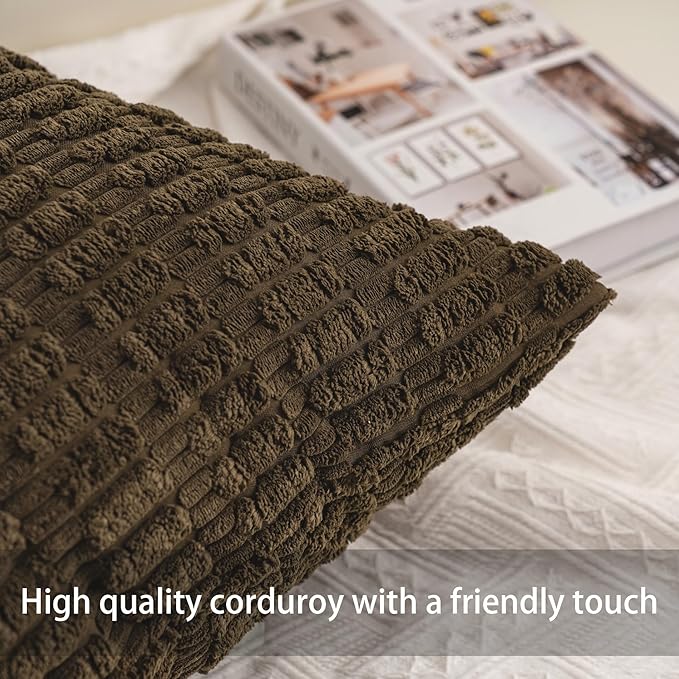 Aegero Pack of 2 Corduroy Decorative Throw Pillow Covers 20x20 Inch, Green