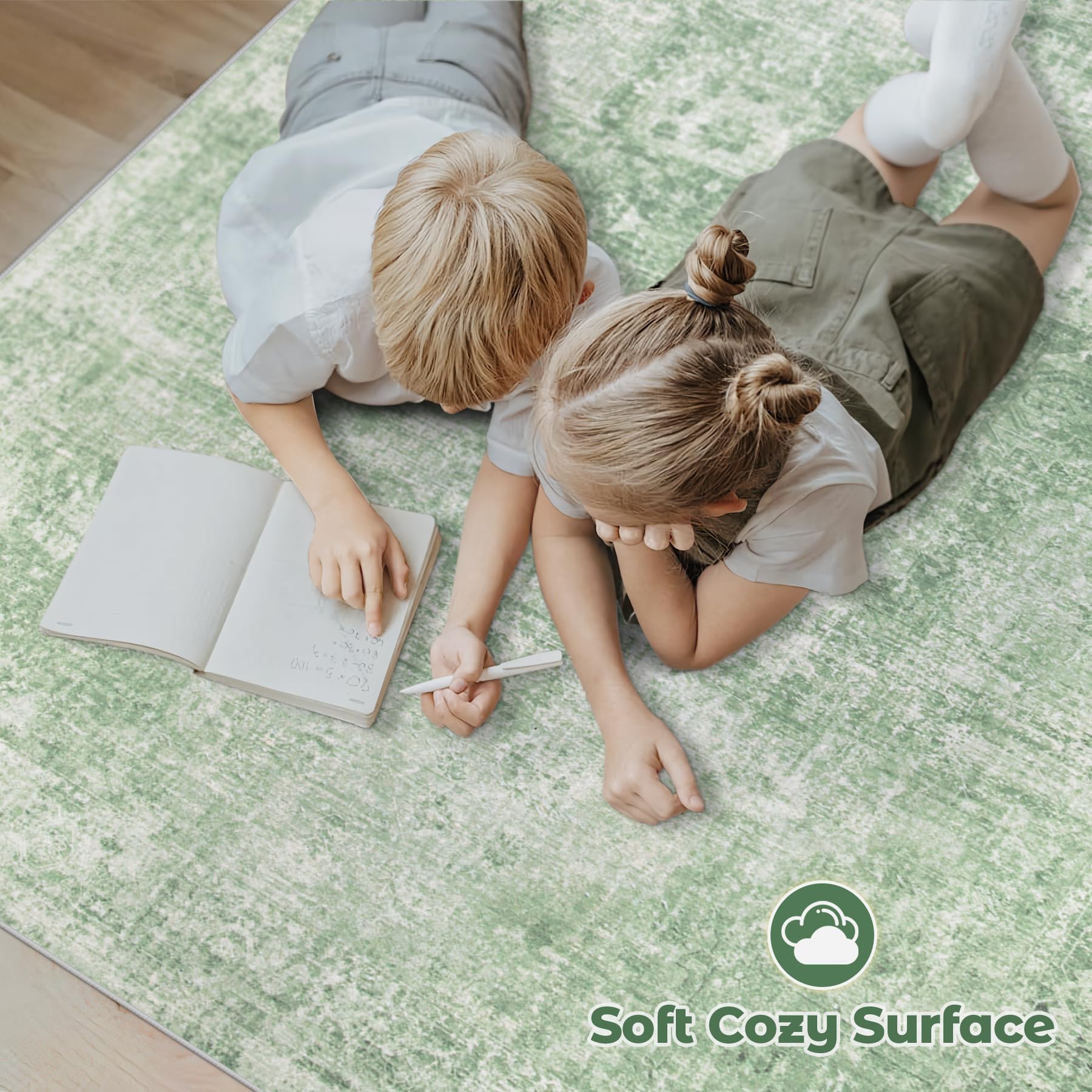 VECARF Area Rug 6x9 Washable Rug, Vintage Boho Medallion Rugs Non-Slip Soft Low Pile Large Distressed Rug Indoor Retro Carpet for Living Room Bedroom Dining Room Home Office (SageGreen, 6'x9')