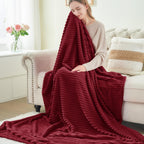 BEDELITE 3D Ribbed Burgundy Fleece Throw Blanket for Couch, 50x60 Inch