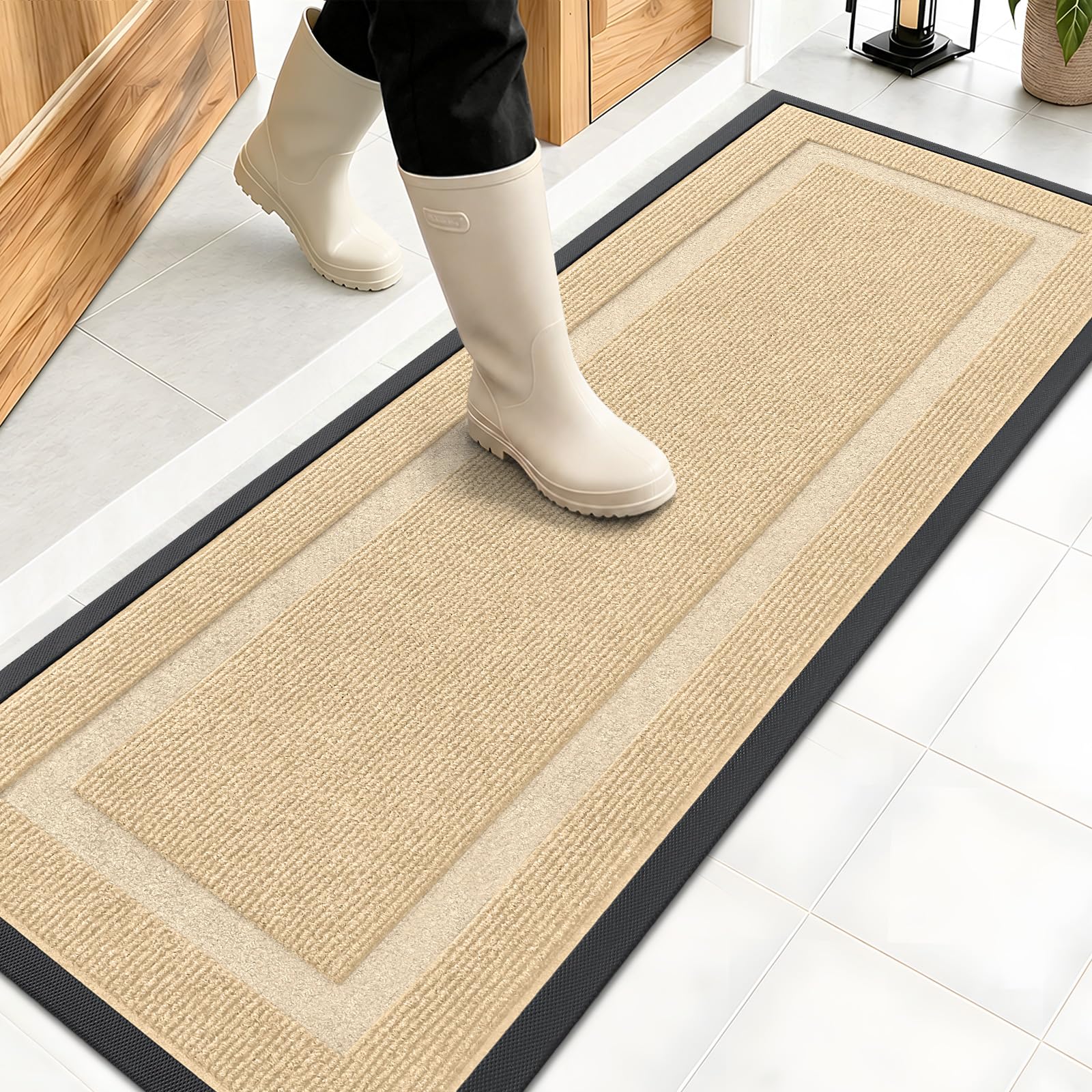 OLANLY Front Door Mat Outside 47x17, All-Season Heavy-Duty Rubber Doormat