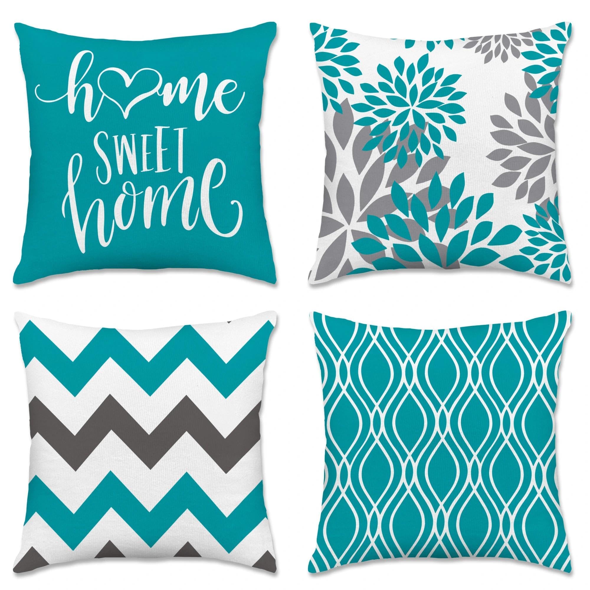 Hexagram Geometric Teal Pillow Covers 16x16, Decorative Pillow Covers