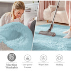 OLANLY Light Blue Round Rugs for Bedroom - Machine Washable, 4 ft Circle Area Rugs for Living Room, Soft and Fluffy Shaggy Carpet for Teen Girl and Boys, Nursery Rooms, Dorms, Home Decor Aesthetic