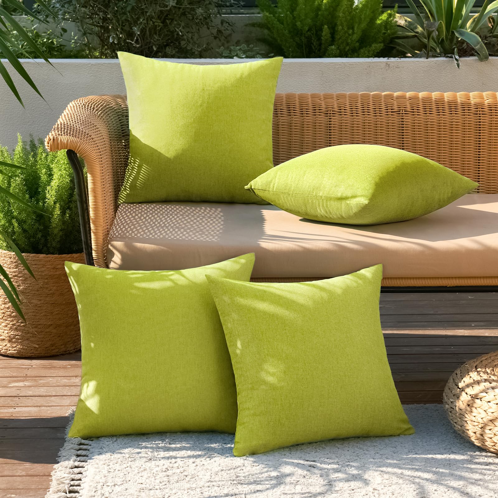 MIULEE Pack of 4 Decorative Outdoor Throw Pillow Covers Linen Waterproof Pillow Covers Summer Farmhouse Cushion Cases for Patio Garden Tent Balcony Couch Sofa 18x18 Inch Grass Green