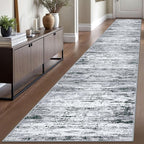 Lansny Modern Abstract Runner Rug 2.6x16, Black Grey White Washable Long Kitchen Runner Non-Slip Soft Hallway Rug Runner Thin Print Faux Wool Carpet for Entryway Bedroom Laundry Room Indoor Home Decor