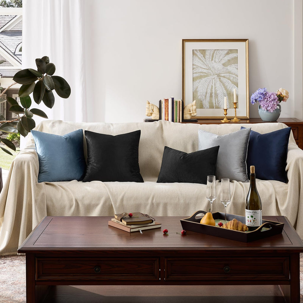 GIGIZAZA Black Velvet Pillow Covers 16x16 Decorative Pillows Pack of 2