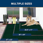 Smiry Front Door Mat Outside Entrance, Heavy Duty Sturdy Natural Rubber Doormat, Trap Dirt and Moisture, Easy Clean Low Profile Mats for Indoor Outdoor Entry, Irregular Triangle (29.5x17, Deep Green)
