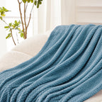 Exclusivo Mezcla Large Waffle Fleece Throw Blanket for Couch, Slate Blue