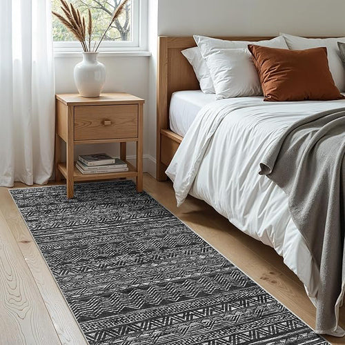2x5 Runner Rug Washable Moroccan: Non Slip Kitchen Long Floor Mat Black