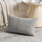 Fancy Homi 2 Packs Grey Lumbar Decorative Throw Pillow Covers 16x32 Inch for Living Room Couch Bed Sofa, Rustic Farmhouse Boho Home Decor, Soft Striped Corduroy Rectangle Accent Cushion Case 40x80 cm