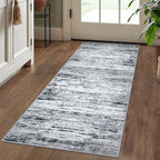 Lansny Modern Abstract Runner 2x5, Black Grey White Washable Kitchen Entryway Rug Mat Non-Slip Soft Hallway Rug Runner Thin Print Faux Wool Carpet for Bedroom Laundry Room Indoor Home Decor