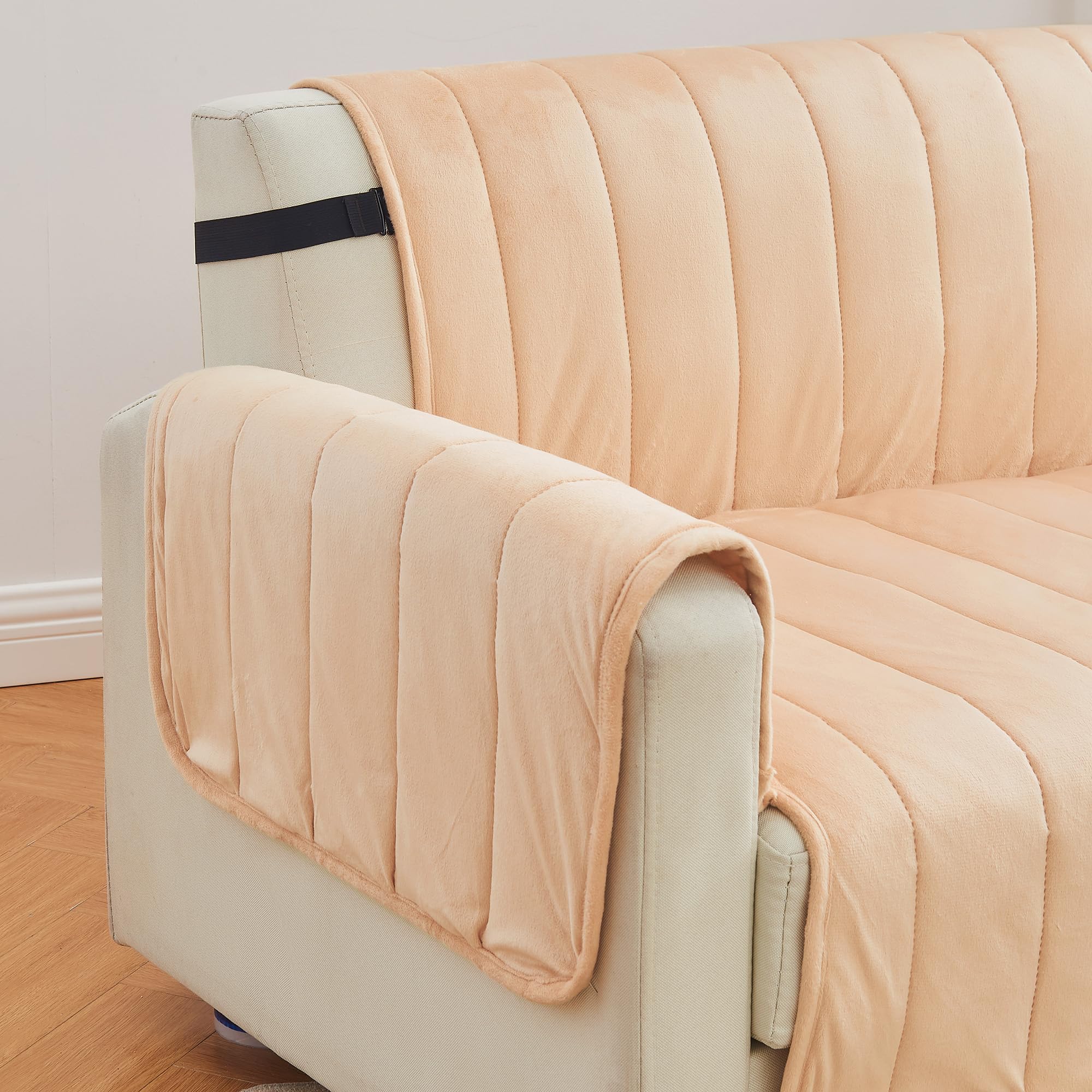 Great Bay Home Velvet Recliner Cover - Washable Slipcover Furniture Protector with Elastic Straps - Furniture Cover for Dogs, Kids, and Pets - Stitched Detail (Peach)
