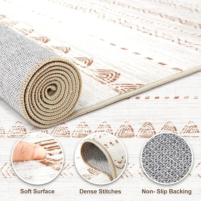 Nakagishi Boho 2x3 Washable Area Rug Non Slip Carpet for Entryway Beige