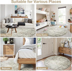 Aelenmu Round Rug 8ft Washable Rug for Dining Room Living Room Beige Brown