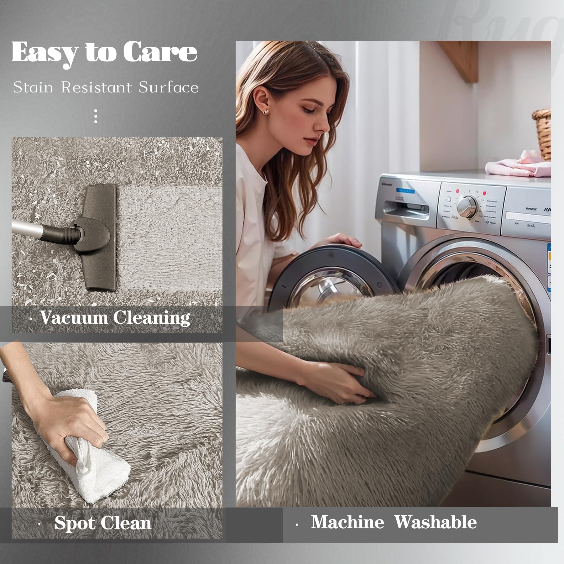 8x10 Area Rugs for Living Room: Fluffy Shag Soft Washable Rug Large Fuzzy Plush Indoor Carpet for Bedroom Nursery Playroom Kids Girls Boys Room (Grey Camel, 8'x10')