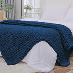 Bigacogo Chunky Knit Throw Blanket for Couch, 40x80 inches, Navy Blue