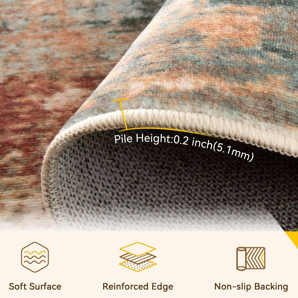 RELEANY Washable Round 8ft Area Rug for Living Room Rustic Brown