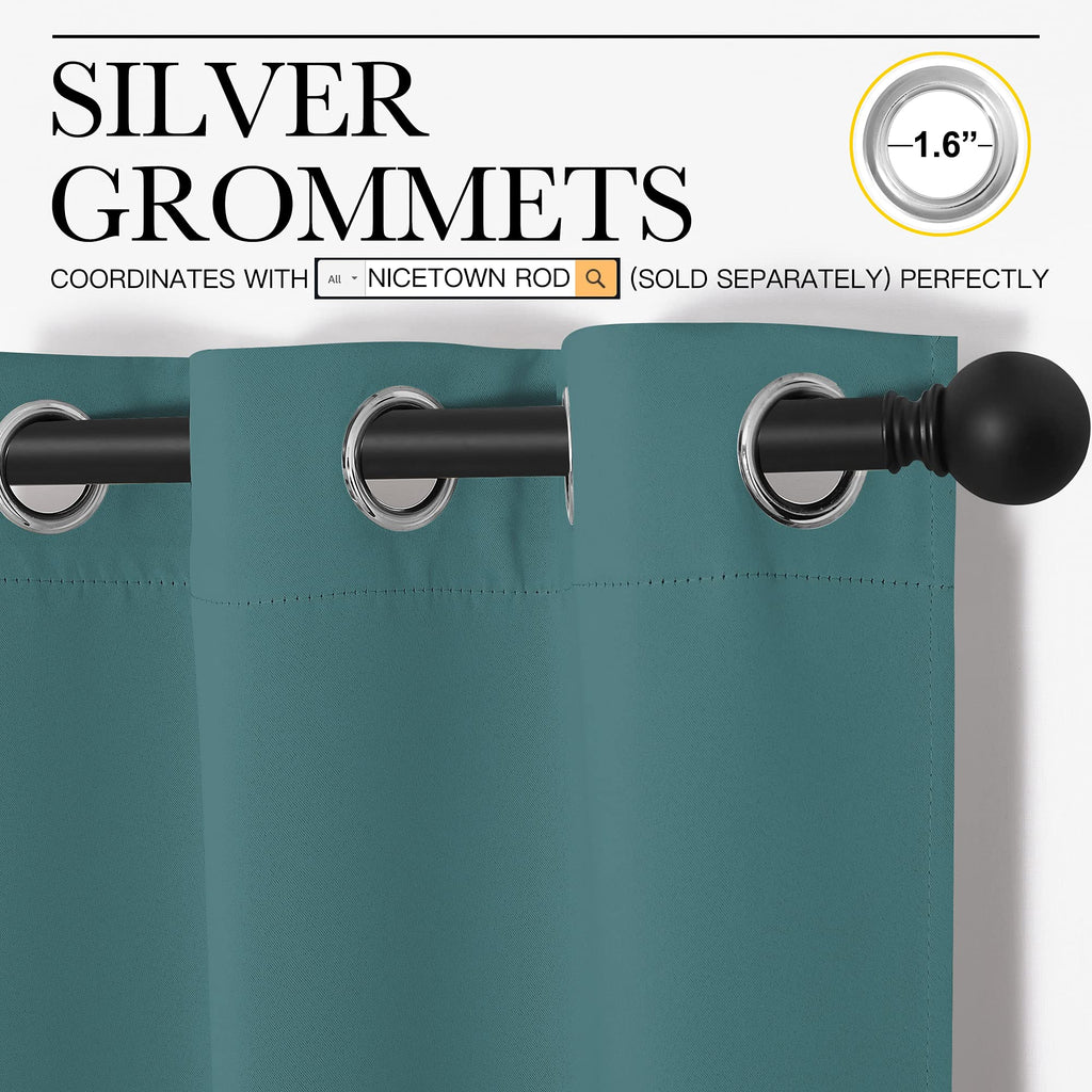 NICETOWN Kitchen Blackout Curtains 48 inches Long, Thermal Insulated Solid Grommet Blackout Curtains/Drapes/Panels for Dining Room (Sea Teal, 1 Pair, 42 by 68-Inch)