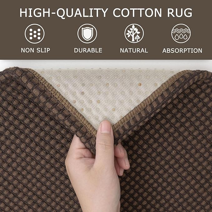 KOZYFLY Runners for Hallways 2x5 ft Washable Kitchen Runner Non Slip Rubber Backed Hall Runners Cotton Entryway Runner Rugs Floor Carpet for Indoor Backdoor Bedroom Kitchen, Brown/Dark Brown