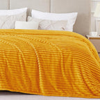 BEDELITE Fleece Blanket King Size – 3D Ribbed Jacquard Soft and Warm Decorative Fuzzy Blankets – Cozy, Fluffy, Plush Lightweight Throw Blankets for Couch, Bed, Sofa(Mustard Yellow, 108x90 inches)