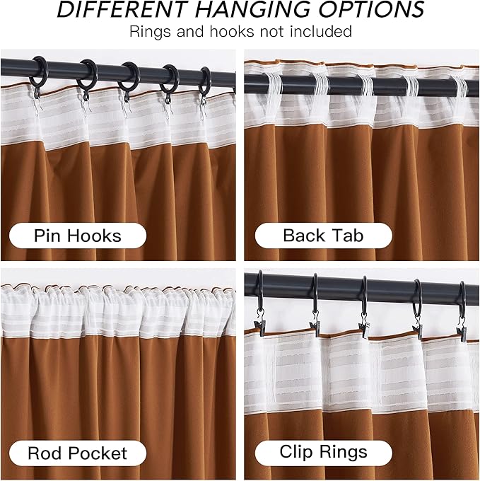 RYB HOME Orange Velvet Curtains 72 inches with Hook Belt, Back Tab