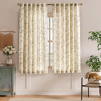 Lazzzy Linen Farmhouse Curtains Green Floral Curtains 63 Inch Length Back Tab Drapes for Living Room Bedroom Light Filtering Country Vintage Rod Pocket Curtain, 2 Panels, Green on Beige