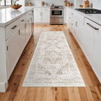 Hallway 2x5 Runner Rug - Vintage Non-Slip Long Rug for Entryway Low-Pile Washable Medallion Rugs for Hallway Waterproof Traditional Indoor Thin Rugs for Kitchen (Ivory/Beige)