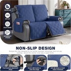 TAOCOCO 100% Waterproof Loveseat Recliner Covers 2 Seater, Split Loveseat Covers for Reclining loveseat, Non Slip Reclining Couch Cover with Double Straps for Kids, Pets(2 Seater, Ocean Blue)