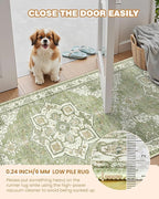 Hallway Runner Rug 2x12, Extra Long Washable Runner Rugs with Rubber Backing, Non Slip Runner, Vintage Rug Runners for Kitchen Laundry Room Entryway (Light Green,2'x12')