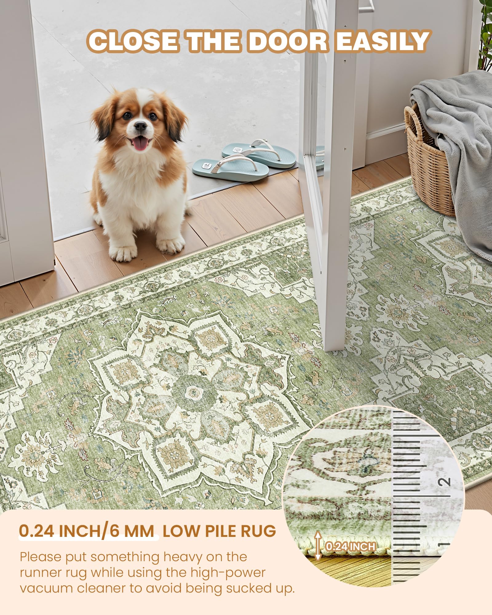 Restydon Runner Rug 2x6, Non Slip Washable Rugs for Hallways, Light Green