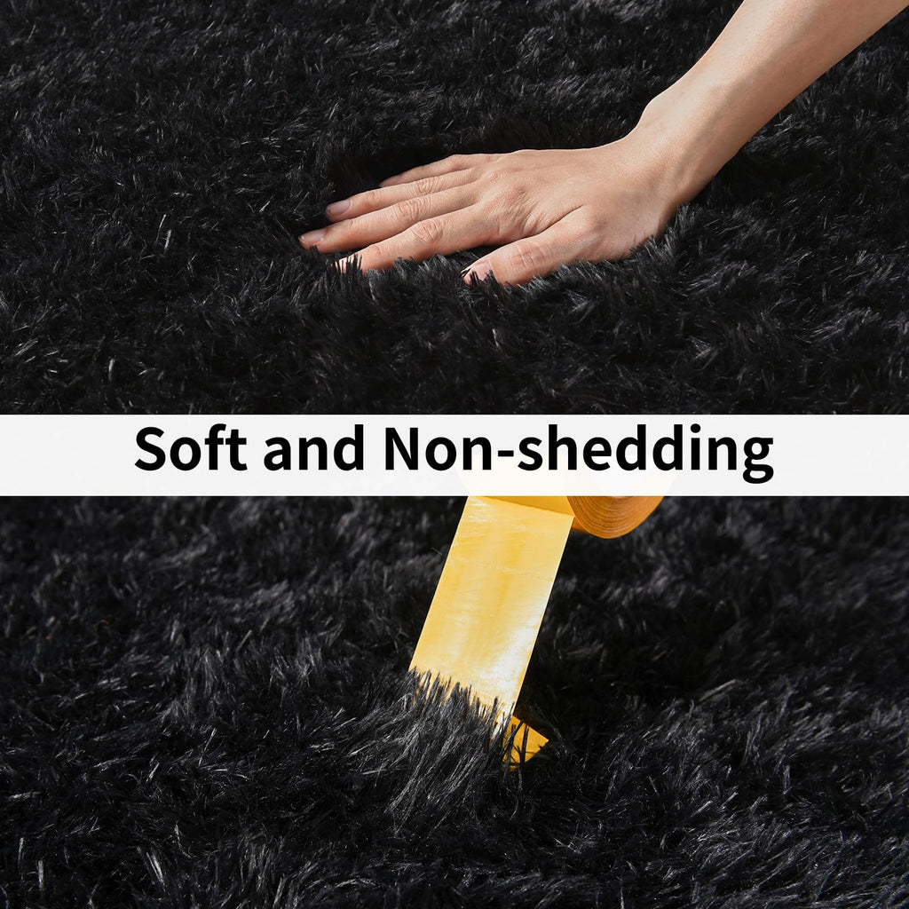 Ailyei Fluffy Shag Runner Rugs for Bedroom Hallways, 2x8 Black Long Soft Throw Area Rug Non Slip for Bedside Dorm, Shaggy Furry Carpet for Nursery Living Room Home Decor