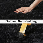 Ailyei Fluffy Shag Runner Rugs for Bedroom Hallways, 2x8 Black Long Soft Throw Area Rug Non Slip for Bedside Dorm, Shaggy Furry Carpet for Nursery Living Room Home Decor