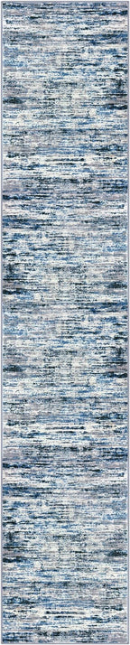 Lansny Modern Abstract Runner Rug 2x10, Grey Blue White Washable Long Kitchen Runner Non-Slip Soft Hallway Rug Runner Thin Print Faux Wool Carpet for Entryway Bedroom Laundry Room Indoor Home Decor